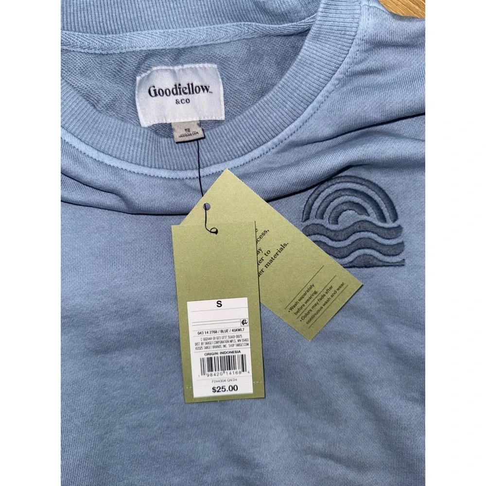 Goodfellow & Co Blue Crewneck Sweatshirt Wave Graphic Pullover Small NWT - Picture 2 of 3